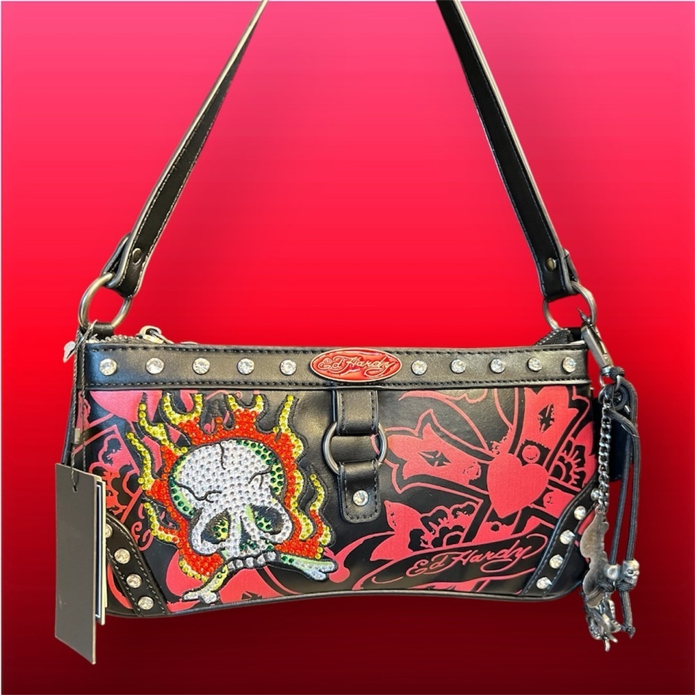 ❤️☠️Ed Hardy Black & Red Rhinestone Skull ☠️ Shoulder Bag☠️NWT❤️